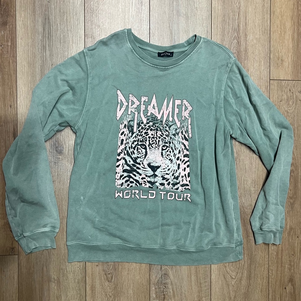 Zutter Green Dreamer World Tour Distressed Sweatshirt Large